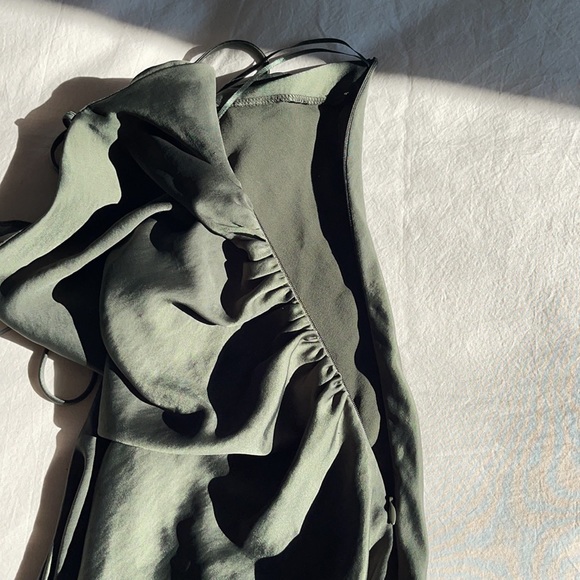 Zara Sage Green Satin Slip Dress - Picture 7 of 7